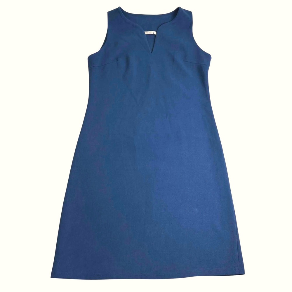 Ellie Kai Navy Blue Sleeveless Notched V-Neck Shift Dress Size 6 Side Zip A-Line